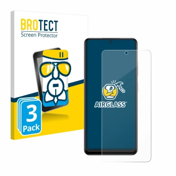 Front side of a product packaging with the brand logo BROTECT. Next to it is the device realme 12 4G shown with the correspond