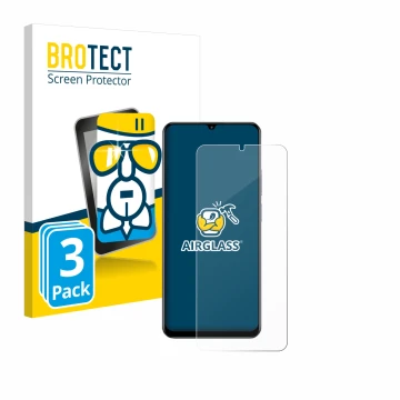 Front side of a product packaging with the brand logo BROTECT. Next to it is the device realme C61 shown with the correspondin