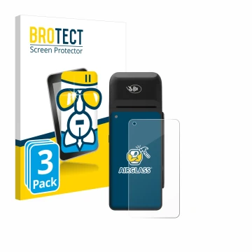 Front side of a product packaging with the brand logo BROTECT. Next to it is the device Verifone T650c shown with the correspo