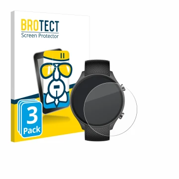 Front side of a product packaging with the brand logo BROTECT. Next to it is the device OnePlus watch 2R shown with the corres