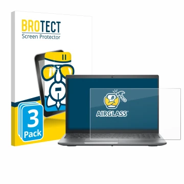 Front side of a product packaging with the brand logo BROTECT. Next to it is the device Dell Precision 3580 shown with the cor