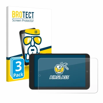 Front side of a product packaging with the brand logo BROTECT. Next to it is the device Mediacom SmartPad Iyo 8 shown with the