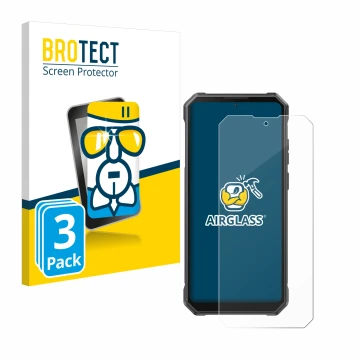 Front side of a product packaging with the brand logo BROTECT. Next to it is the device Fossibot F105 shown with the correspon