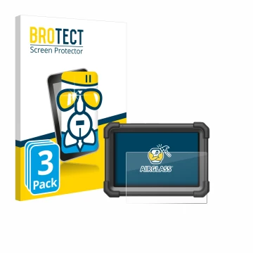 Front side of a product packaging with the brand logo BROTECT. Next to it is the device Launch X-431 Pro Dyno shown with the c