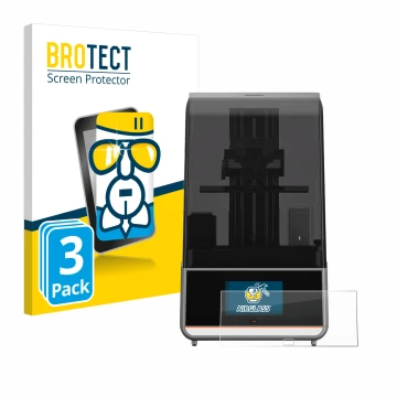 Front side of a product packaging with the brand logo BROTECT. Next to it is the device Anycubic Photon Mono M7 Pro shown with