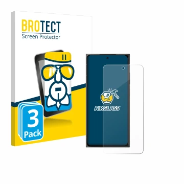 Front side of a product packaging with the brand logo BROTECT. Next to it is the device HMD Skyline shown with the correspondi