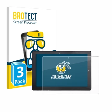 Front side of a product packaging with the brand logo BROTECT. Next to it is the device Awow AiBook 10 shown with the correspo