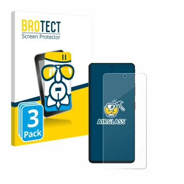 Front side of a product packaging with the brand logo BROTECT. Next to it is the device ZTE Nubia Z60S Pro shown with the corr