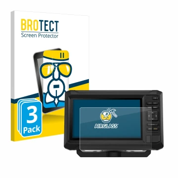 Front side of a product packaging with the brand logo BROTECT. Next to it is the device Garmin ECHOMAP UHD2 7