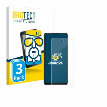 Front side of a product packaging with the brand logo BROTECT. Next to it is the device ZTE Blade A75 5G shown with the corres