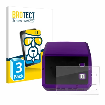 Front side of a product packaging with the brand logo BROTECT. Next to it is the device SkyRc Q200 neo shown with the correspo
