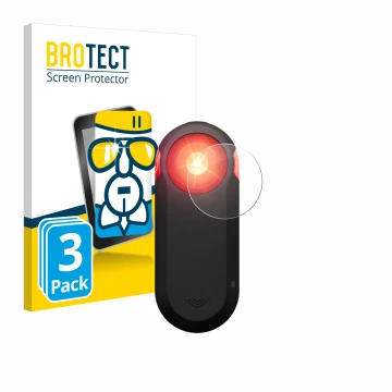 Front side of a product packaging with the brand logo BROTECT. Next to it is the device Garmin Varia RTL516 shown with the cor