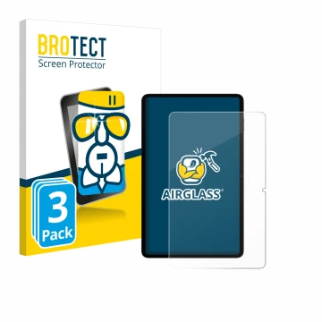 Front side of a product packaging with the brand logo BROTECT. Next to it is the device Blackview Tab 18 shown with the corres