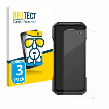 Front side of a product packaging with the brand logo BROTECT. Next to it is the device Ulefone Armor 27T Pro shown with the c