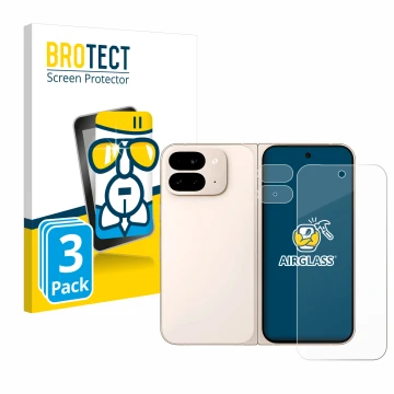 Front side of a product packaging with the brand logo BROTECT. Next to it is the device Google Pixel 9 Pro Fold (Front+Camera)