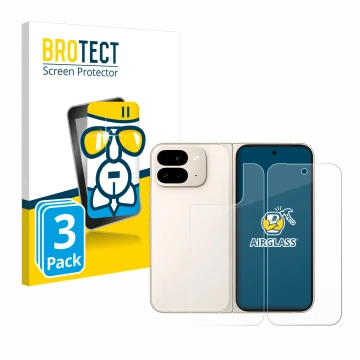 Front side of a product packaging with the brand logo BROTECT. Next to it is the device Google Pixel 9 Pro Fold (Front+Back) s