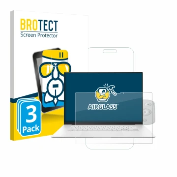 Front side of a product packaging with the brand logo BROTECT. Next to it is the device ASUS ZenBook S 16 shown with the corre