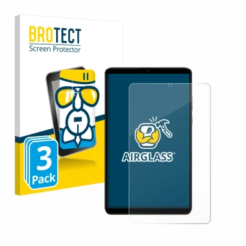 Front side of a product packaging with the brand logo BROTECT. Next to it is the device Xiaomi Redmi Pad SE 8.7 4G shown with 