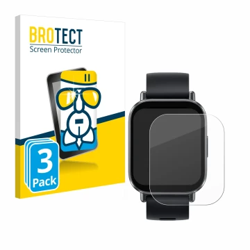Front side of a product packaging with the brand logo BROTECT. Next to it is the device Xiaomi Redmi Watch 5 Active shown with