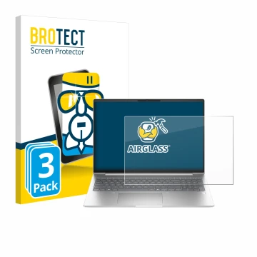Front side of a product packaging with the brand logo BROTECT. Next to it is the device HP ProBook 460 G11 shown with the corr