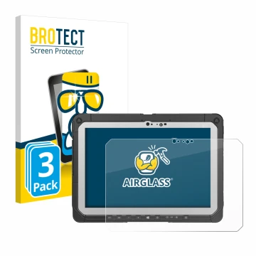 Front side of a product packaging with the brand logo BROTECT. Next to it is the device Panasonic Toughbook CF-20 MK2 shown wi