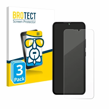 Front side of a product packaging with the brand logo BROTECT. Next to it is the device Cubot A10 shown with the corresponding