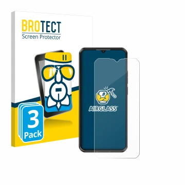 Front side of a product packaging with the brand logo BROTECT. Next to it is the device Oukitel WP50 shown with the correspond