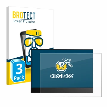 Front side of a product packaging with the brand logo BROTECT. Next to it is the device Lenovo ThinkVision M14t Gen 2 shown wi