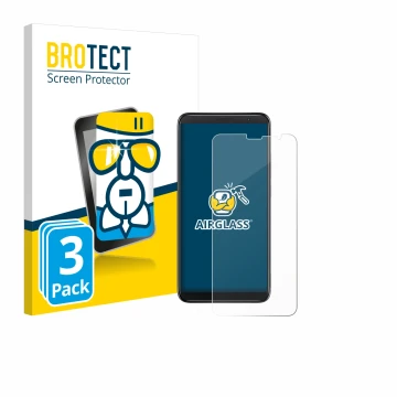 Front side of a product packaging with the brand logo BROTECT. Next to it is the device TCL 403 shown with the corresponding s