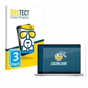 Front side of a product packaging with the brand logo BROTECT. Next to it is the device Dell Inspiron 14 7445 2-in-1 shown wit