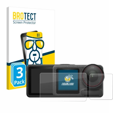 Front side of a product packaging with the brand logo BROTECT. Next to it is the device DJI Osmo Action 5 Pro (case-friendly) 