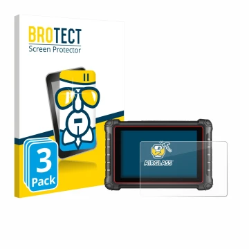 Front side of a product packaging with the brand logo BROTECT. Next to it is the device Autel MK900BT shown with the correspon