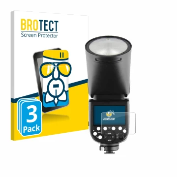 Front side of a product packaging with the brand logo BROTECT. Next to it is the device Godox TT685 II shown with the correspo