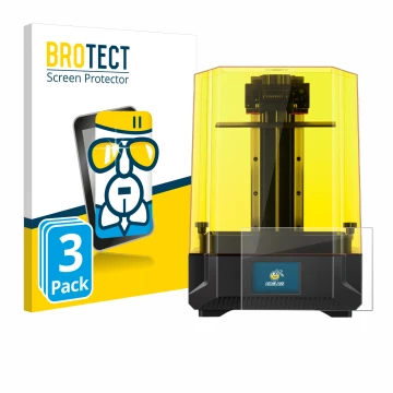 Front side of a product packaging with the brand logo BROTECT. Next to it is the device Anycubic Photon Mono X2 9,1
