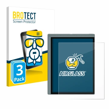 Front side of a product packaging with the brand logo BROTECT. Next to it is the device Bigme B1051C shown with the correspond