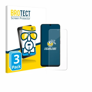 Front side of a product packaging with the brand logo BROTECT. Next to it is the device ZTE Blade A35 shown with the correspon