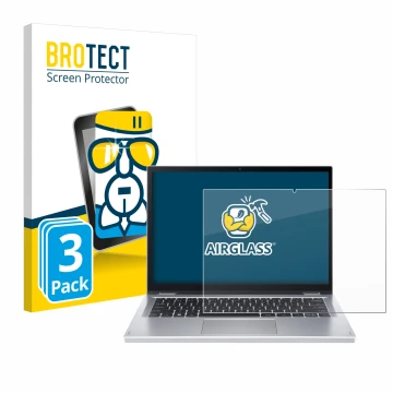 Front side of a product packaging with the brand logo BROTECT. Next to it is the device Acer Aspire 3 Spin A3SP14 shown with t