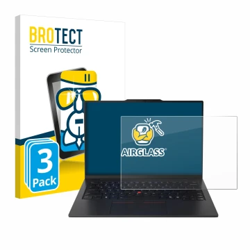 Front side of a product packaging with the brand logo BROTECT. Next to it is the device Lenovo ThinkPad X1 Carbon Gen 13 14