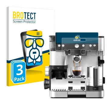 Front side of a product packaging with the brand logo BROTECT. Next to it is the device Ninja Luxe Cafe Essential shown with t