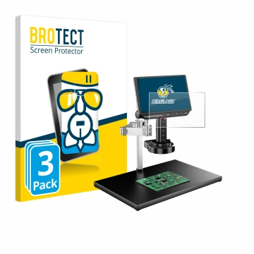 Front side of a product packaging with the brand logo BROTECT. Next to it is the device Tomlov TM4K-AF-MAX shown with the corr