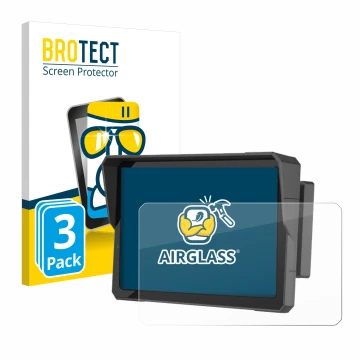 Front side of a product packaging with the brand logo BROTECT. Next to it is the device Carpuride W702B Pro 7
