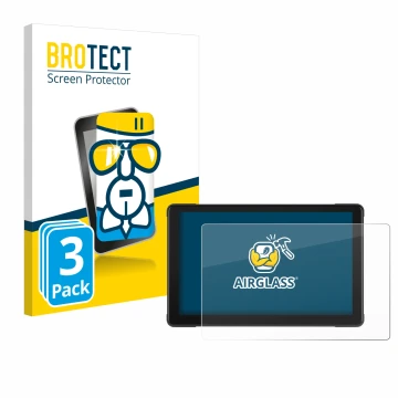 Front side of a product packaging with the brand logo BROTECT. Next to it is the device Podofo Motorrad Carplay 7