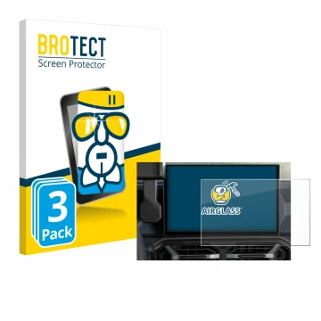 Front side of a product packaging with the brand logo BROTECT. Next to it is the device Dacia Duster Infotainment System (2024
