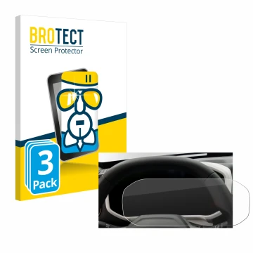 Front side of a product packaging with the brand logo BROTECT. Next to it is the device Dacia Duster Tacho (2024) shown with t