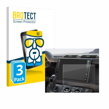 Front side of a product packaging with the brand logo BROTECT. Next to it is the device Land Rover Defender (2025) 10