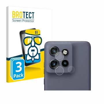Front side of a product packaging with the brand logo BROTECT. Next to it is the device Motorola Edge 50 Neo (ONLY Camera Lens