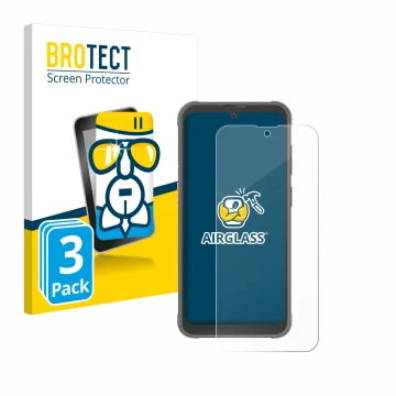 Front side of a product packaging with the brand logo BROTECT. Next to it is the device Blackview BV5200 Pro shown with the co