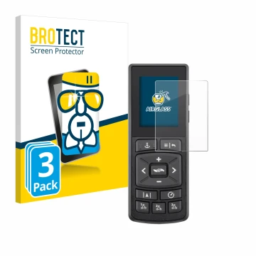 Front side of a product packaging with the brand logo BROTECT. Next to it is the device Minn Kota Advanced GPS Navigation show