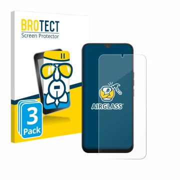 Front side of a product packaging with the brand logo BROTECT. Next to it is the device Volla Phone 22 shown with the correspo