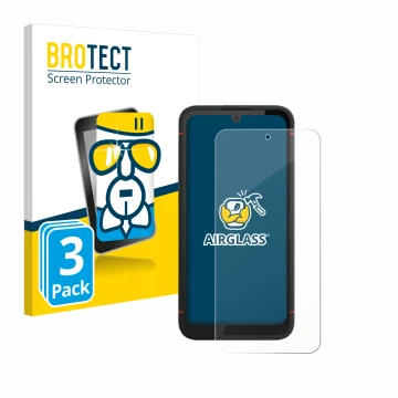 Front side of a product packaging with the brand logo BROTECT. Next to it is the device Volla Phone X23 shown with the corresp